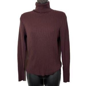 Brown Turtleneck Sweater Ribbed Bamboo Traders Women's Size Medium Retro Preppy